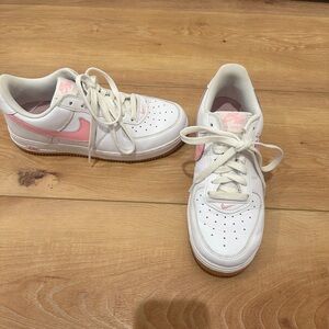 Nike womens White and Pink Air Force ones